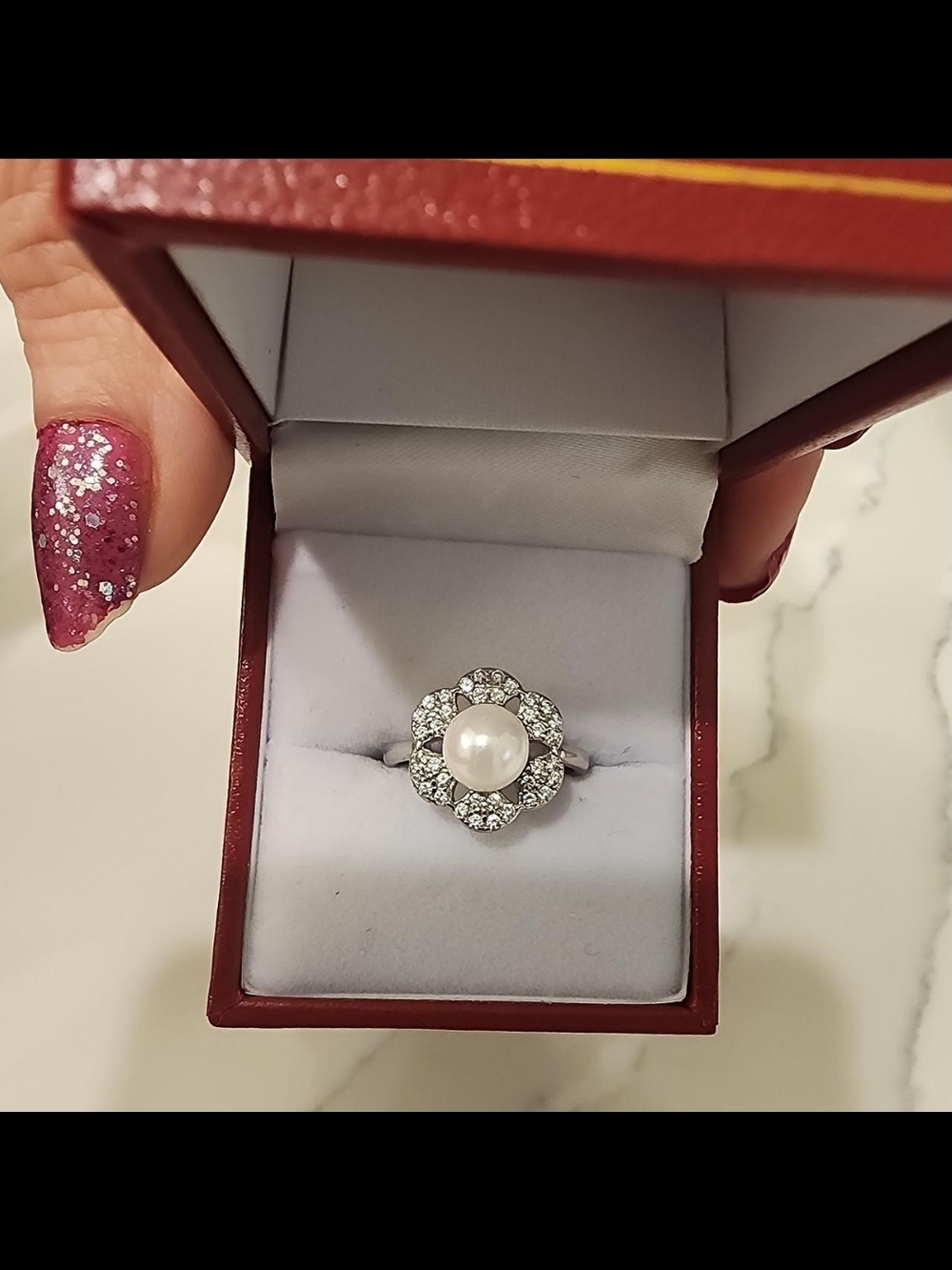 French Belle Epoque Pearl & Pavé Cocktail Ring 7 New